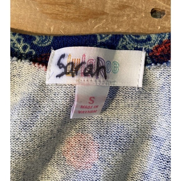 LulaRoe Paisley Sarah Cardigan Size Small Women’s Blue Open Front - Picture 3 of 7